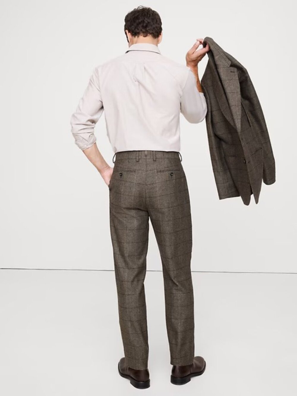 Banana Republic - Slim Fit Marzotto Italian Wool Trousers: Grey Windowpane 32x32